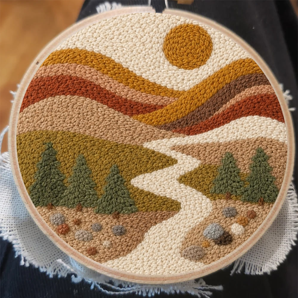 Golden Mountain Range Punch Needle Kit - Beginner-Friendly DIY Craft Project | Landscape Motif Gift For Nature Lover - image 2