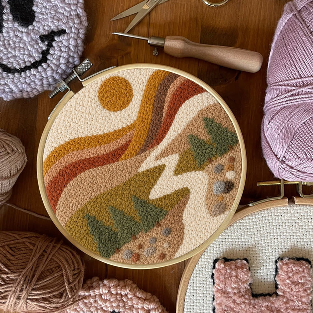 Golden Mountain Range Punch Needle Kit - Beginner-Friendly DIY Craft Project | Landscape Motif Gift For Nature Lover - image 9
