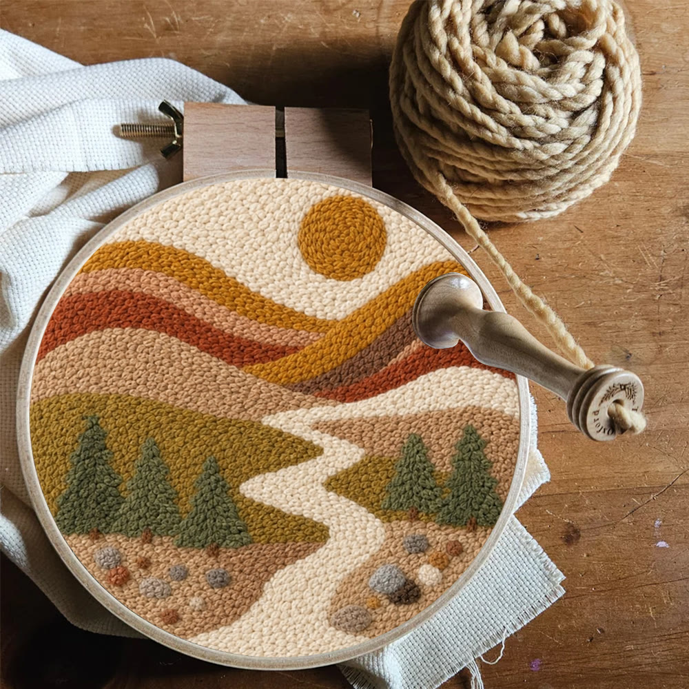 Golden Mountain Range Punch Needle Kit - Beginner-Friendly DIY Craft Project | Landscape Motif Gift For Nature Lover - image 8