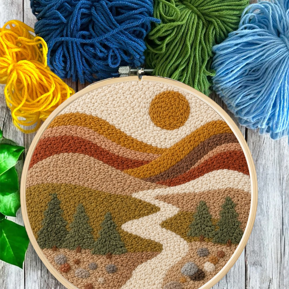 Golden Mountain Range Punch Needle Kit - Beginner-Friendly DIY Craft Project | Landscape Motif Gift For Nature Lover - image 4