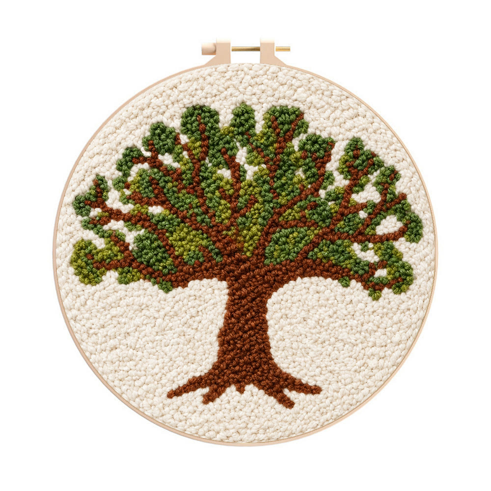 Grand Oak Punch Needle Kit - Handmade Tree Pattern Decor | Botanical Wall Hanging Art - 8 inch Hoop Kit - image 1