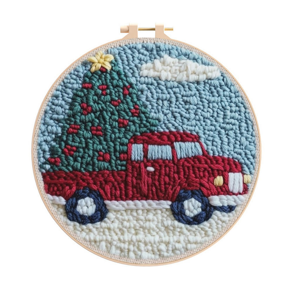 Christmas Journey Punch Needle Kit -  Xmas Vibe Home Ornament | Thoughtful Handmade Christmas Gift - 8 inch Hoop Kit - image 1