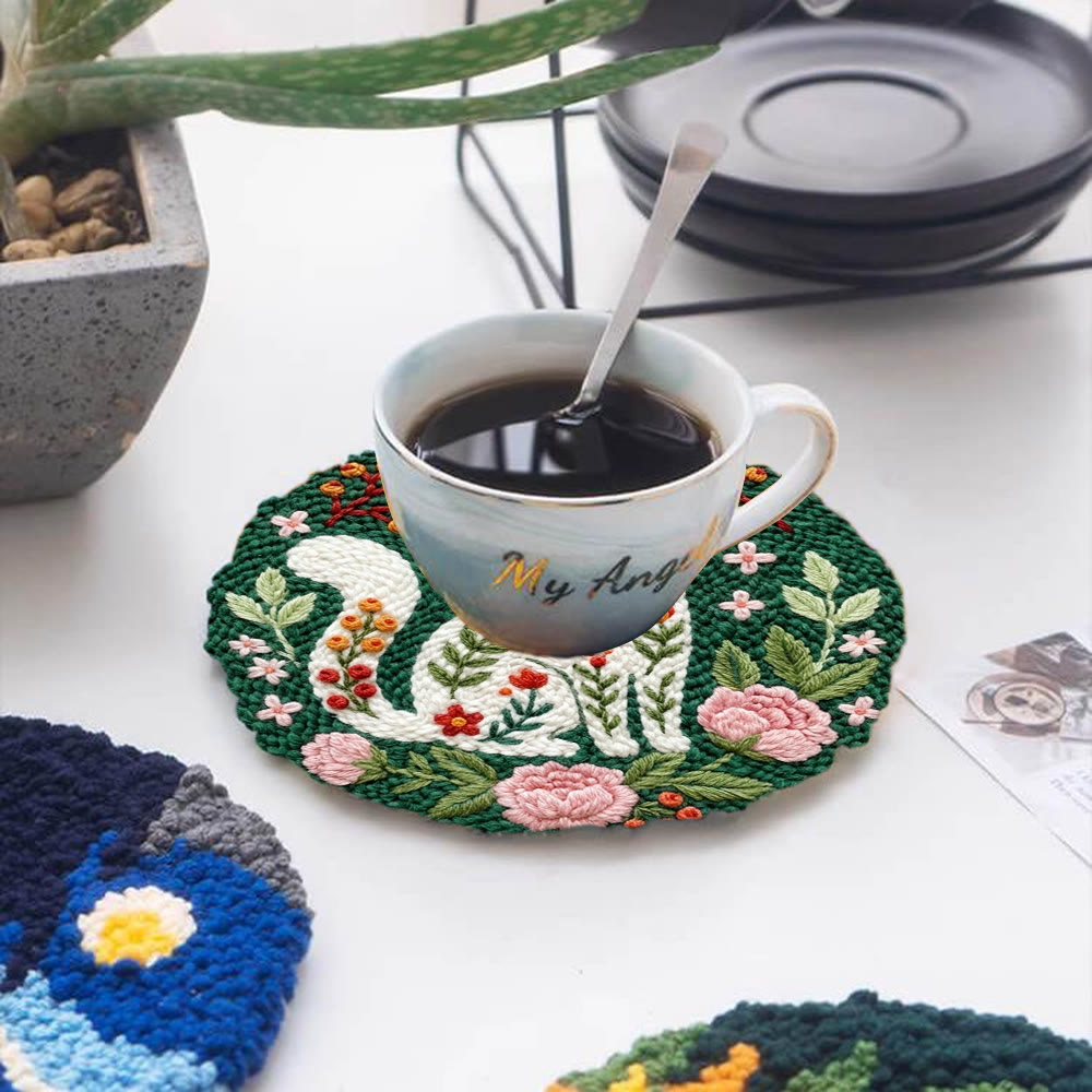 Playful Cat In The Garden Punch Needle Kit -  Intricate Floral Kitty Home Accent | Easy-to-do Cute Animal Needlework - 5 inch Coaster Kit - image 11