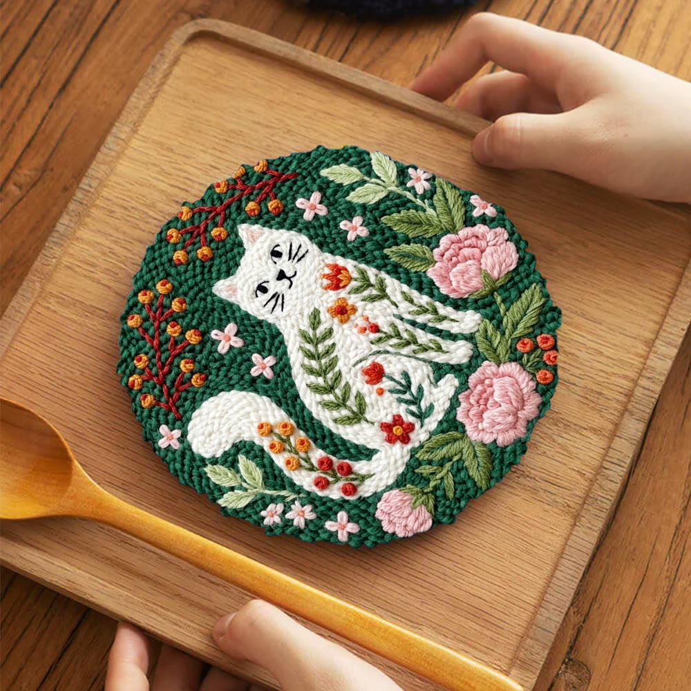 Playful Cat In The Garden Punch Needle Kit -  Intricate Floral Kitty Home Accent | Easy-to-do Cute Animal Needlework - image 10