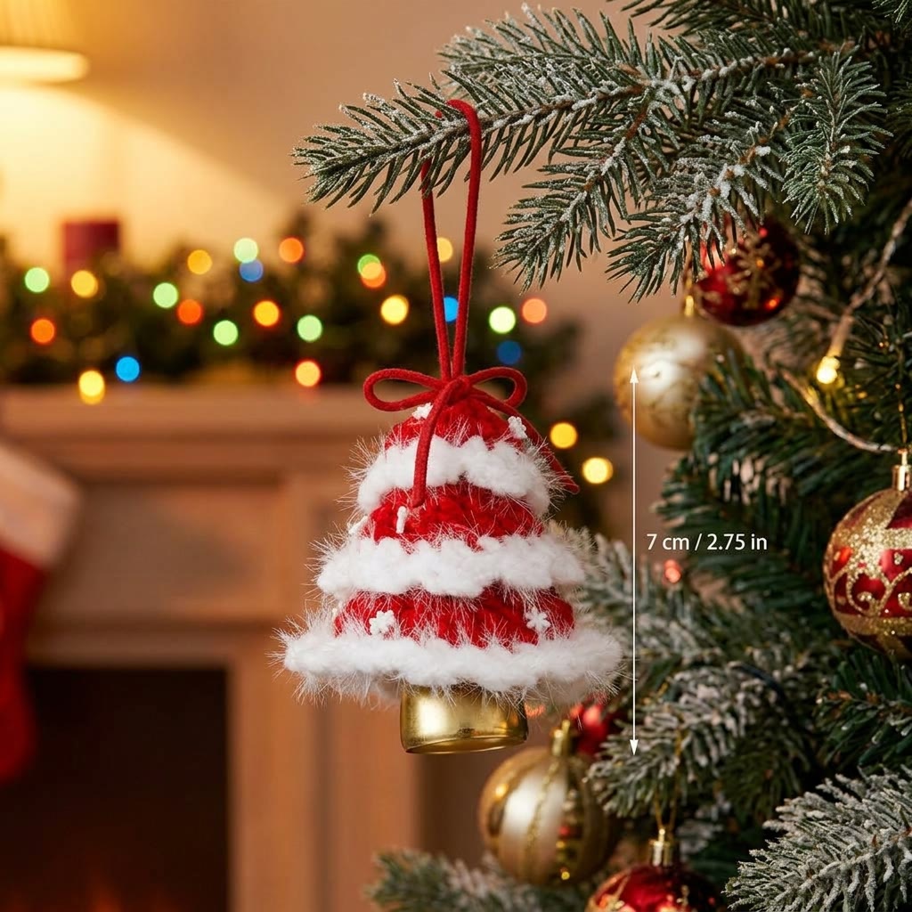 Rubbyoo Crochet Christmas Bell Charm – Lovely Xmas Tree Hanging | Cozy Holiday Home Decor - Red-3pcs - image 8