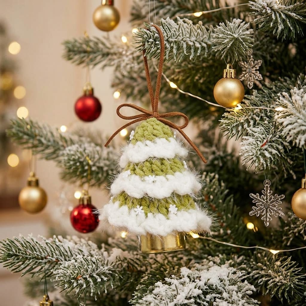 Rubbyoo Crochet Christmas Bell Charm – Lovely Xmas Tree Hanging | Cozy Holiday Home Decor - Light Green-3pcs - image 7