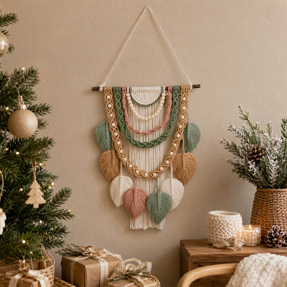 Rubbyoo Boho Leaf  Wall Hanging - Woven Tassel Accent For Bedroom | Botanical Modern Interior - image 5