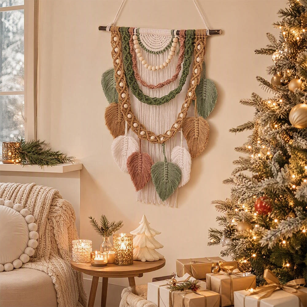 Rubbyoo Boho Leaf  Wall Hanging - Woven Tassel Accent For Bedroom | Botanical Modern Interior - image 4
