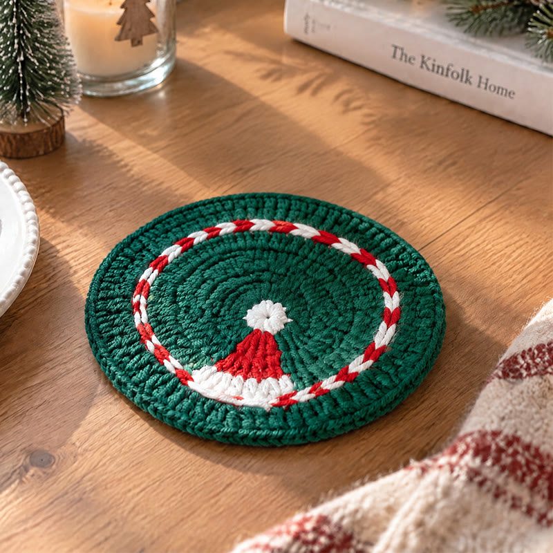Rubbyoo Crochet Christmas Coasters – Handmade Seasonal Heat Insulation Pad | Cozy Festive Table Decor - Christmas Hat - image 4