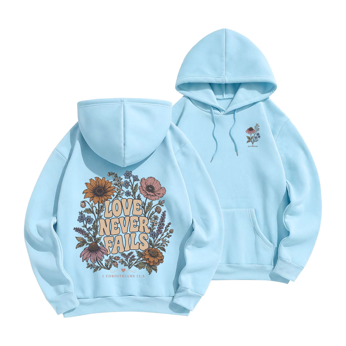 Rubbyoo Love Never Fails Unisex Hoodie - Light Blue - 2XL - image 13