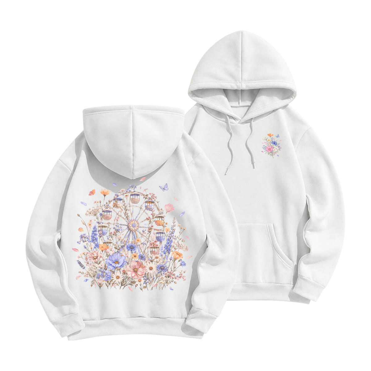 Rubbyoo Floral Ferris Wheel Unisex Hoodie - White - 2XL - image 7