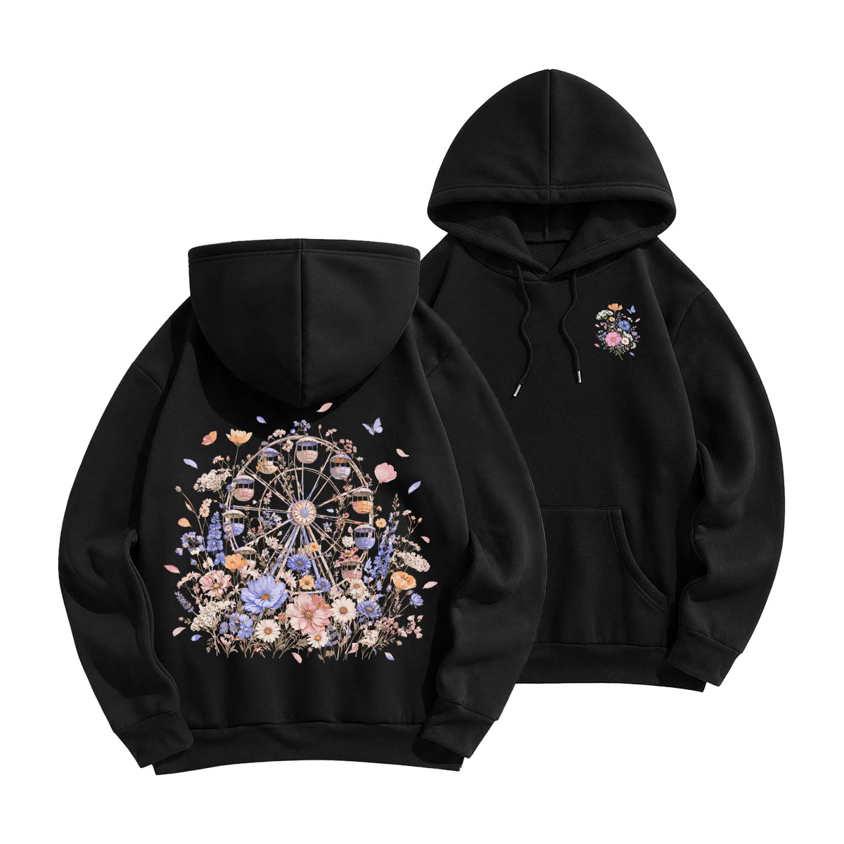 Rubbyoo Floral Ferris Wheel Unisex Hoodie - Black - 2XL - image 10