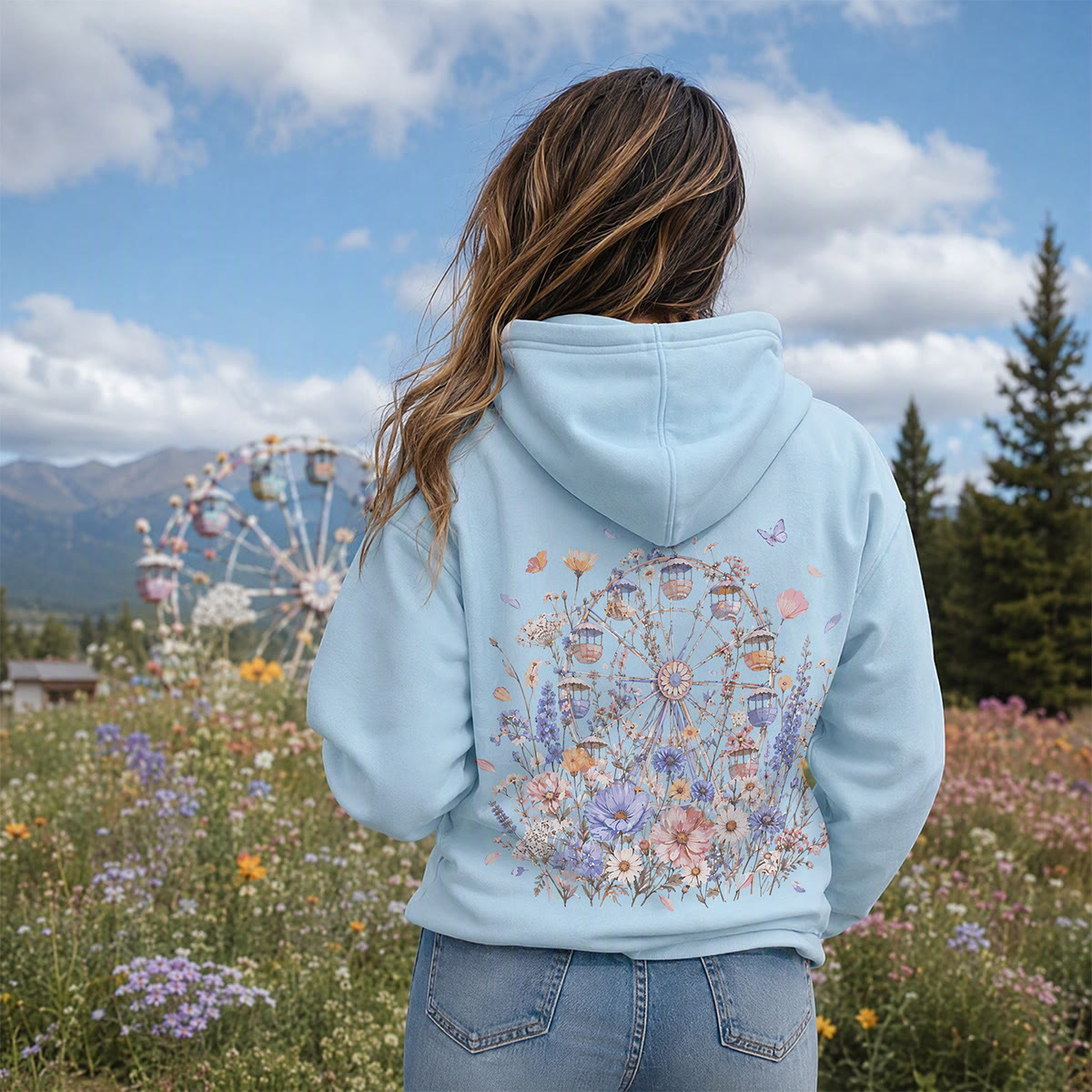 Rubbyoo Floral Ferris Wheel Unisex Hoodie - image 4