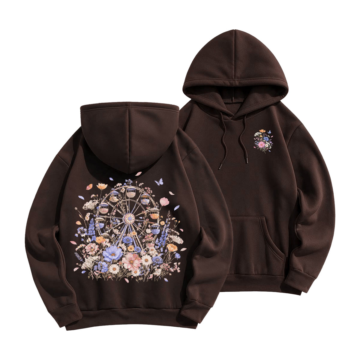 Rubbyoo Floral Ferris Wheel Unisex Hoodie - Coffee - 2XL - image 1