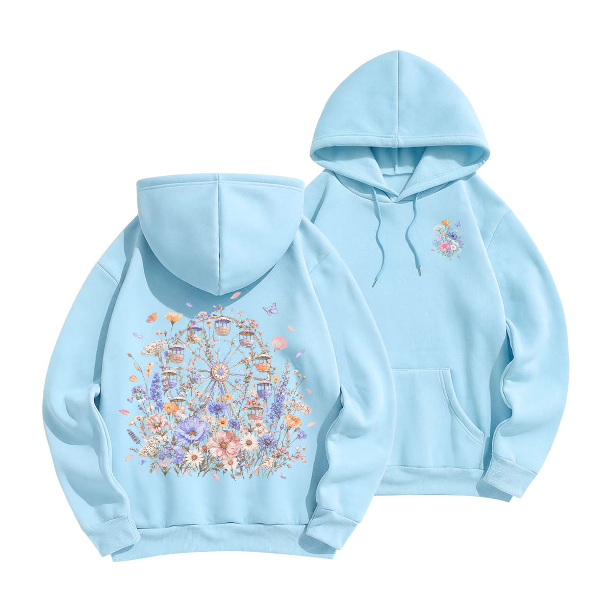 Rubbyoo Floral Ferris Wheel Unisex Hoodie - Light Blue - 2XL - image 13