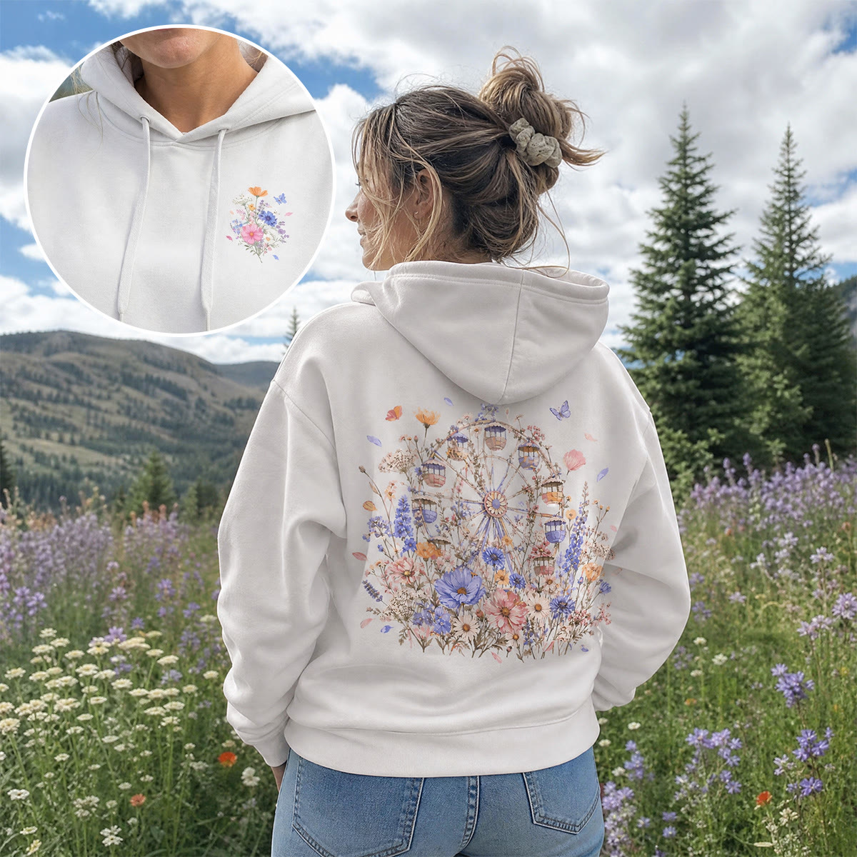 Rubbyoo Floral Ferris Wheel Unisex Hoodie - image 3