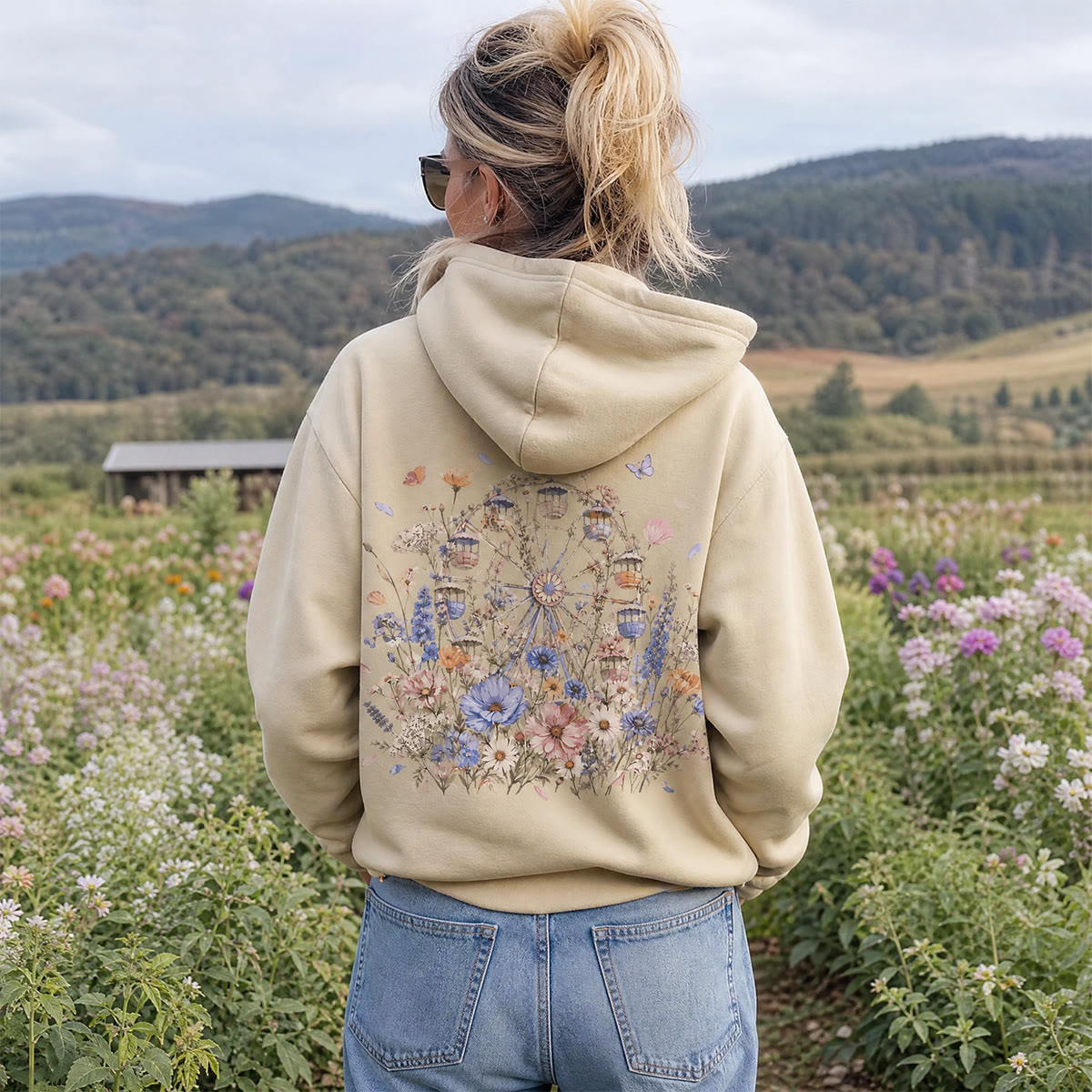 Rubbyoo Floral Ferris Wheel Unisex Hoodie - image 2