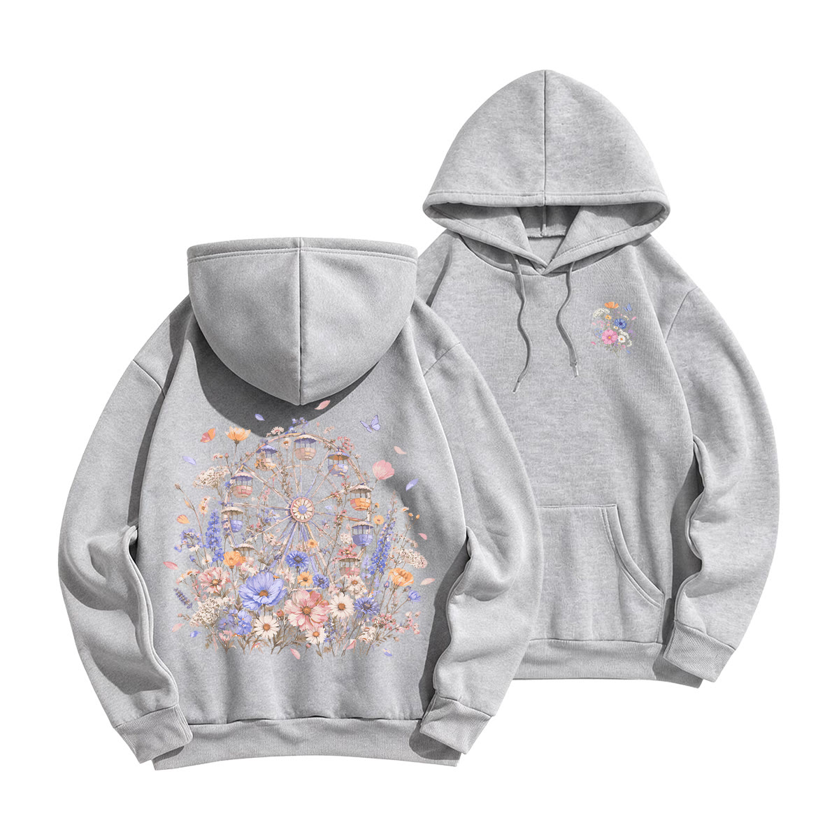 Rubbyoo Floral Ferris Wheel Unisex Hoodie - Grey - 2XL - image 16