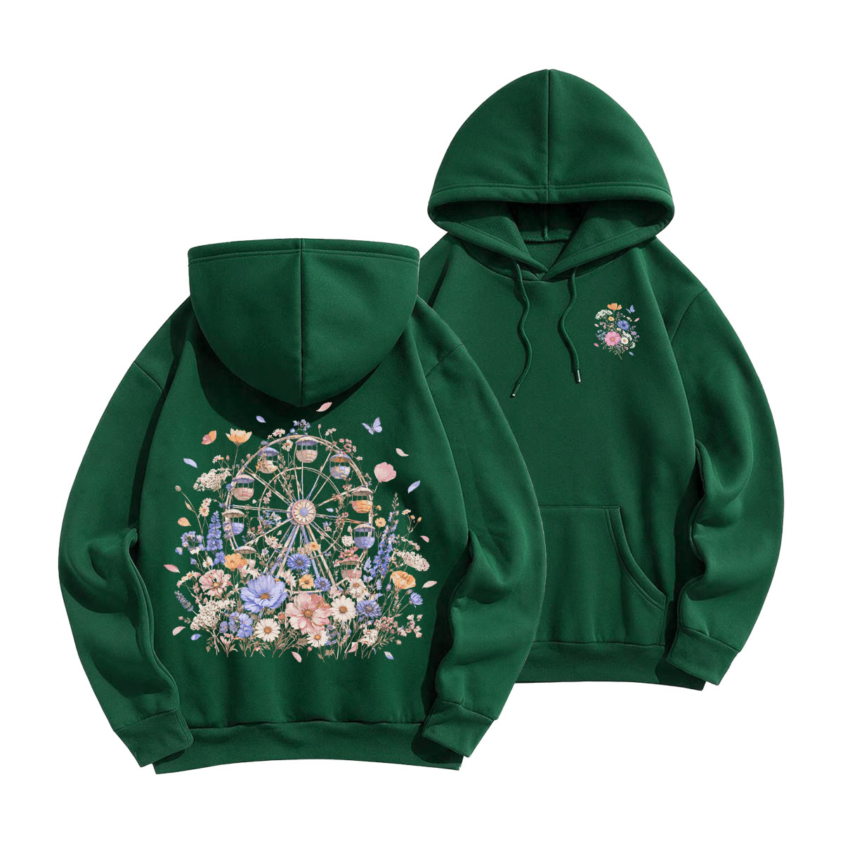 Rubbyoo Floral Ferris Wheel Unisex Hoodie - Green - 2XL - image 22