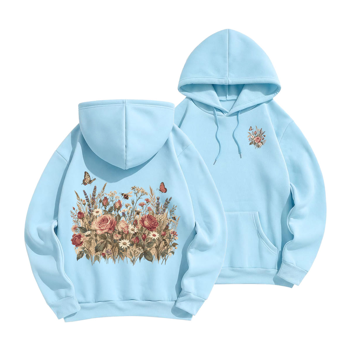 Rubbyoo Dreamy Butterflies Garden  Unisex Hoodie - Light Blue - 2XL - image 13