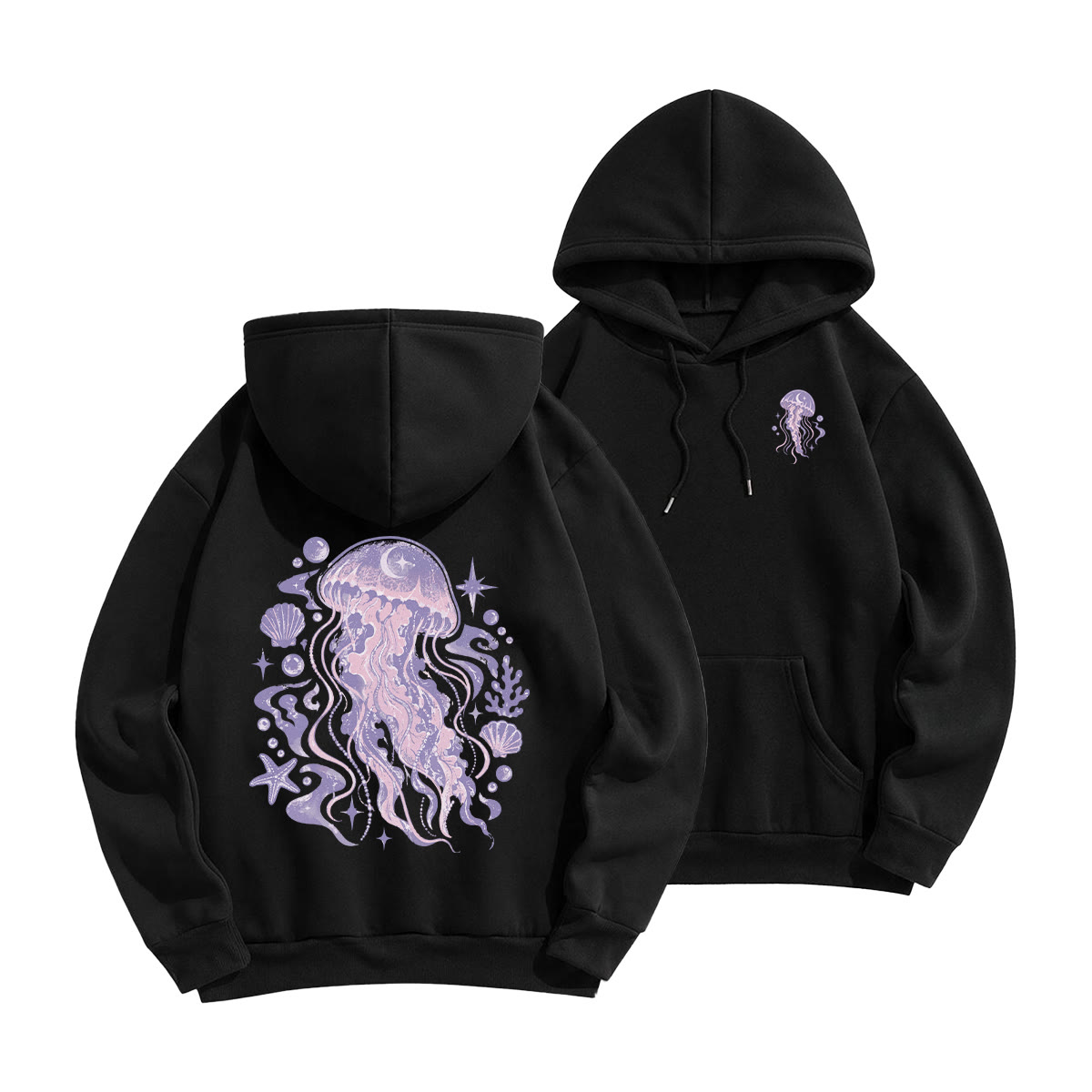 Rubbyoo Dreamy Purple Jellyfish Unisex Hoodie - Black - 2XL - image 1