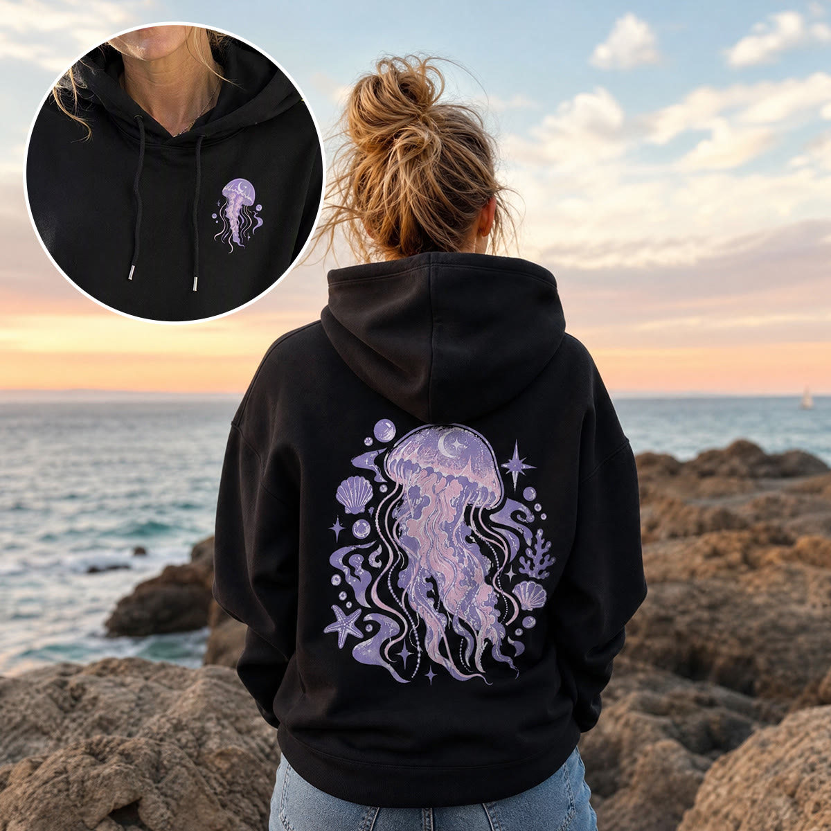 Rubbyoo Dreamy Purple Jellyfish Unisex Hoodie - image 2