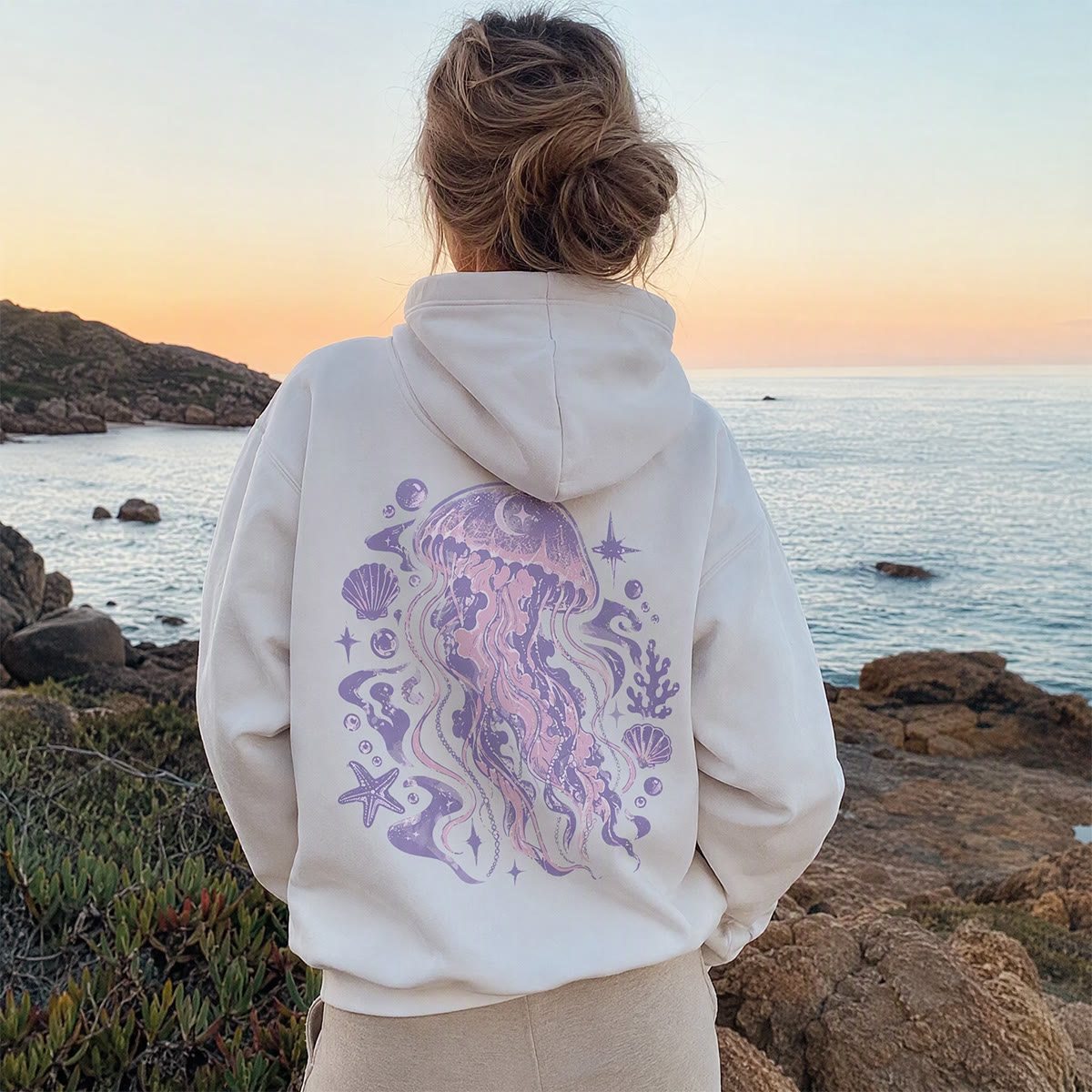Rubbyoo Dreamy Purple Jellyfish Unisex Hoodie - image 4