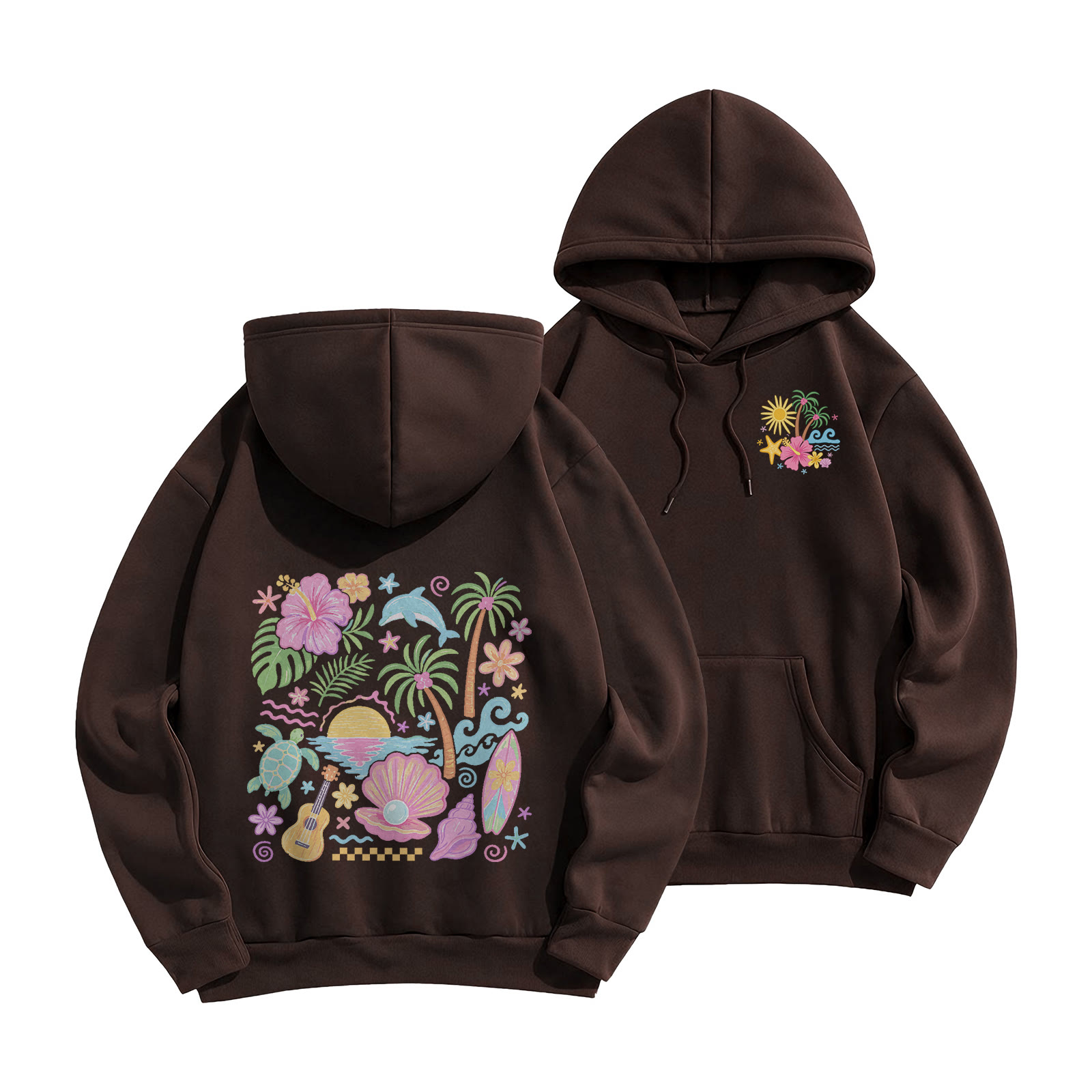 Rubbyoo Summer Vacation Beach Time Unisex Hoodie - Coffee - 2XL - image 7