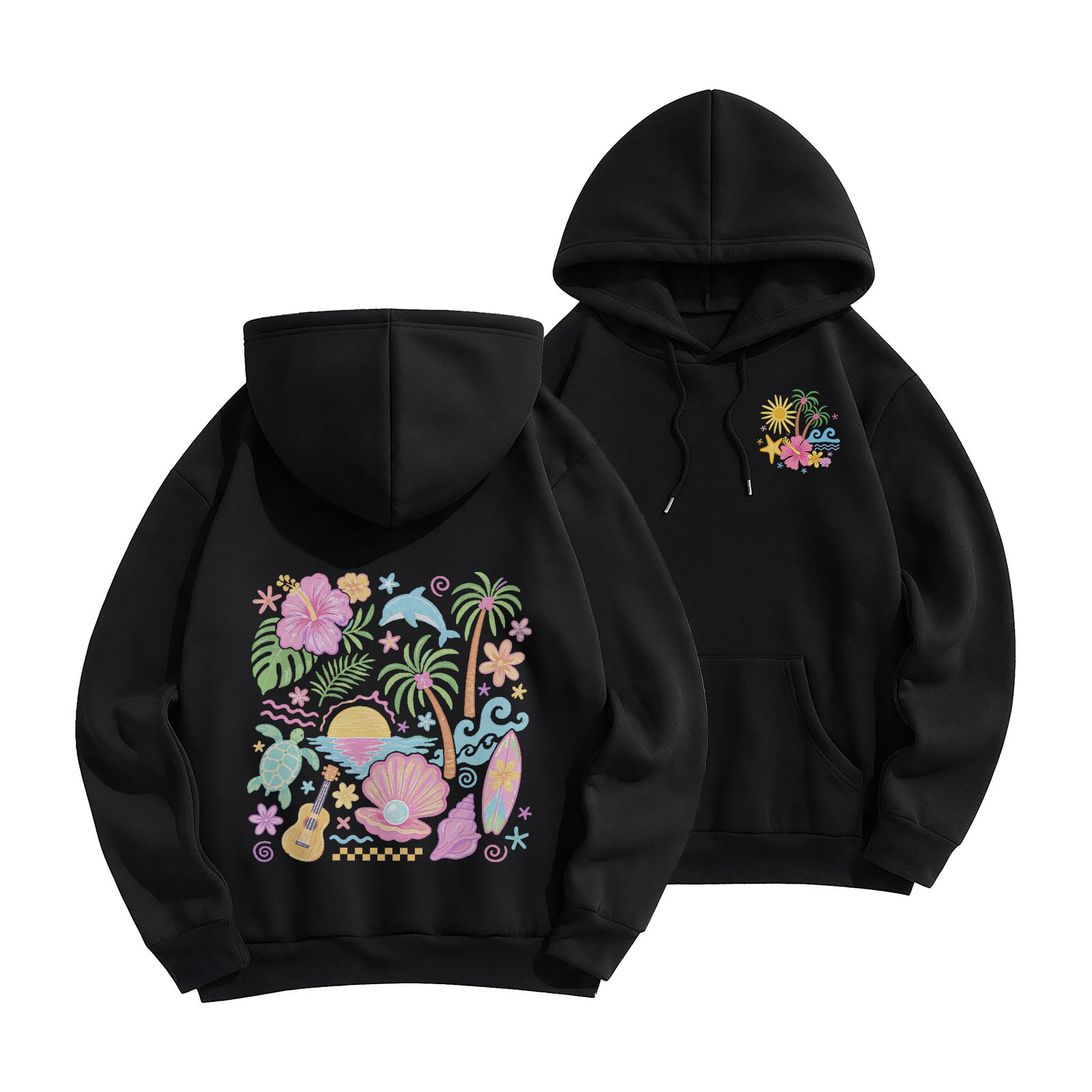 Rubbyoo Summer Vacation Beach Time Unisex Hoodie - Black - 2XL - image 1