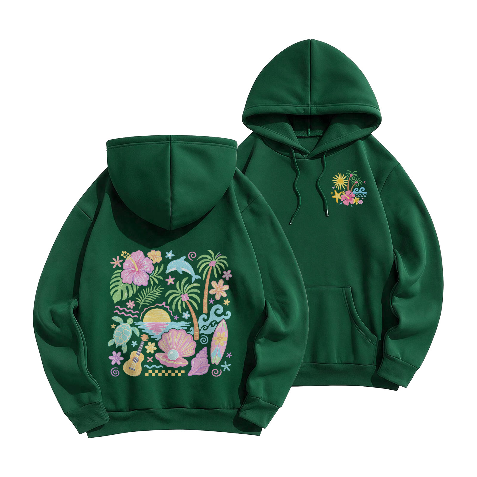 Rubbyoo Summer Vacation Beach Time Unisex Hoodie - Green - 2XL - image 10