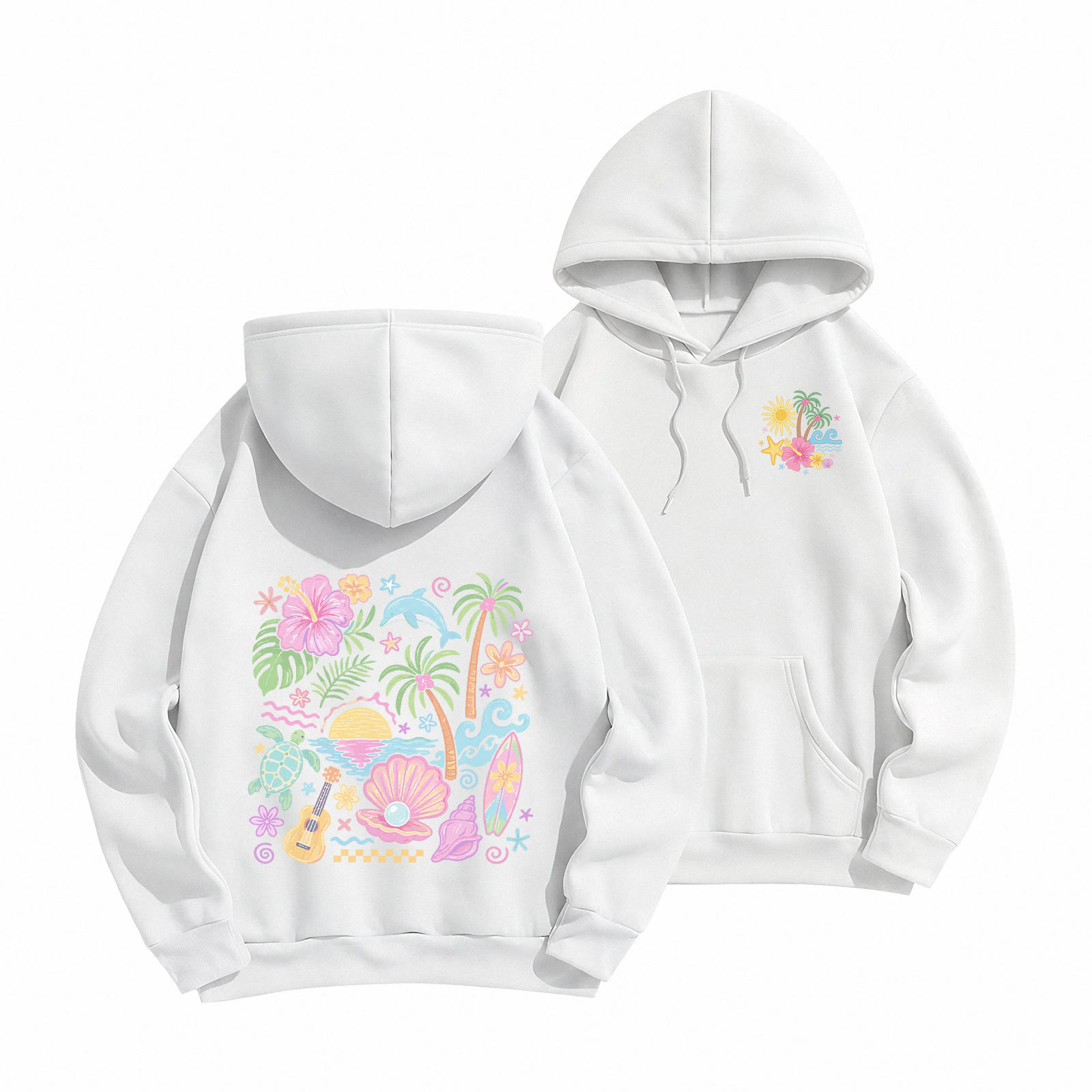 Rubbyoo Summer Vacation Beach Time Unisex Hoodie - White - 2XL - image 13