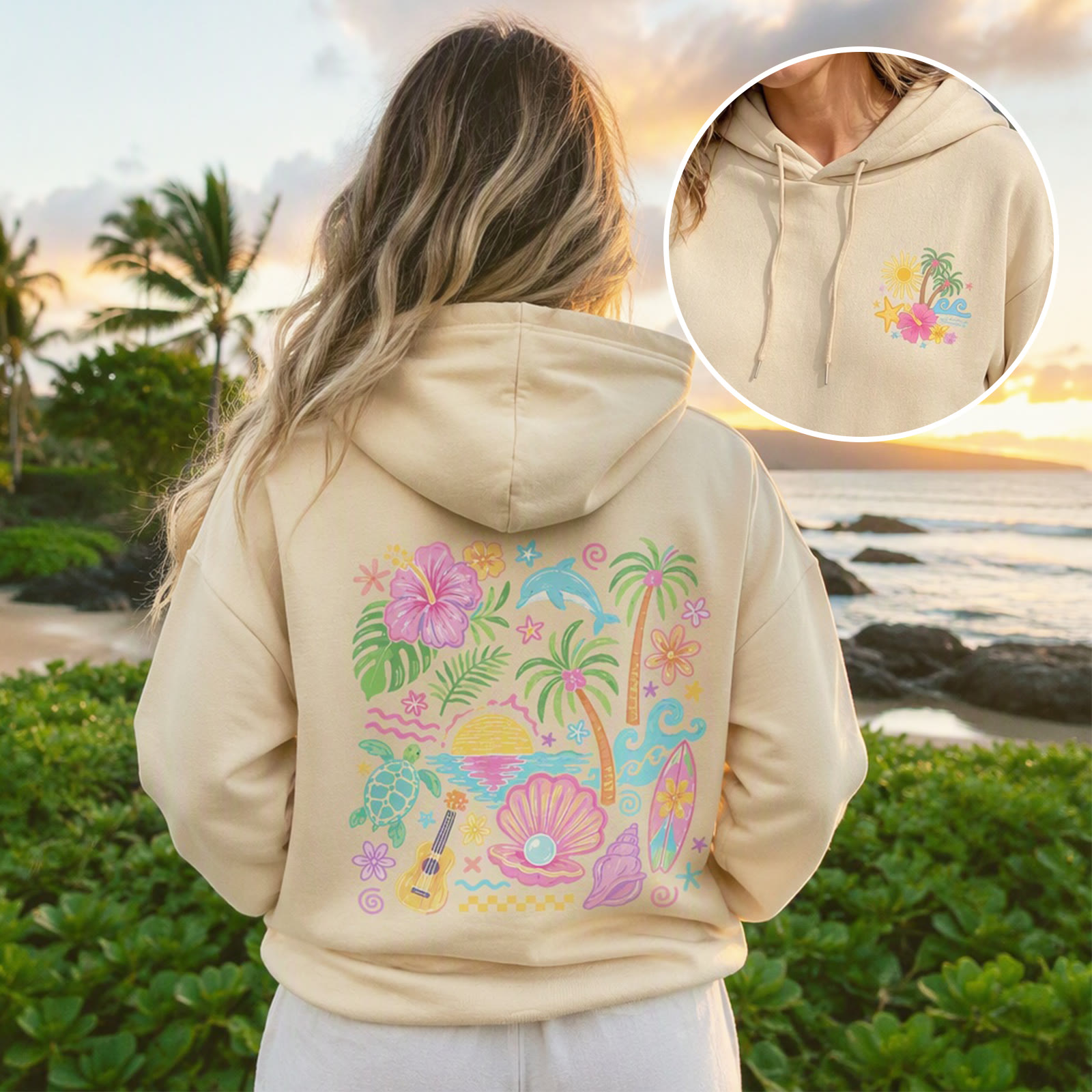 Rubbyoo Summer Vacation Beach Time Unisex Hoodie - image 2
