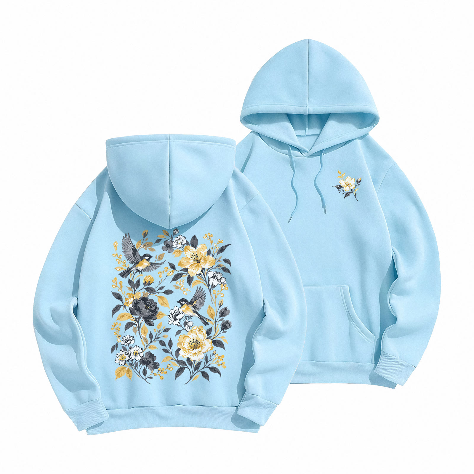 Rubbyoo Beautiful Golden Bloom Unisex Hoodie - Light Blue - 2XL - image 19