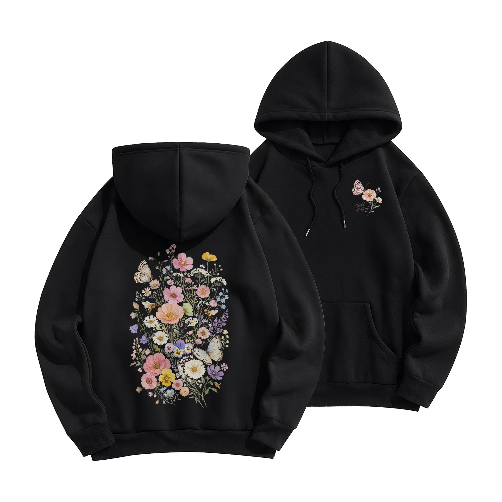 Rubbyoo Vintage Wildflower Meadow Unisex Hoodie - Black - 2XL - image 7