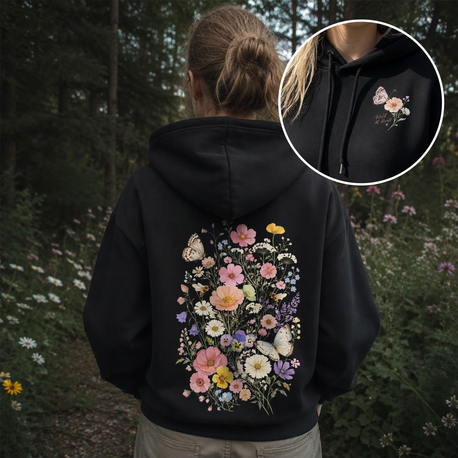 Rubbyoo Vintage Wildflower Meadow Unisex Hoodie - image 3