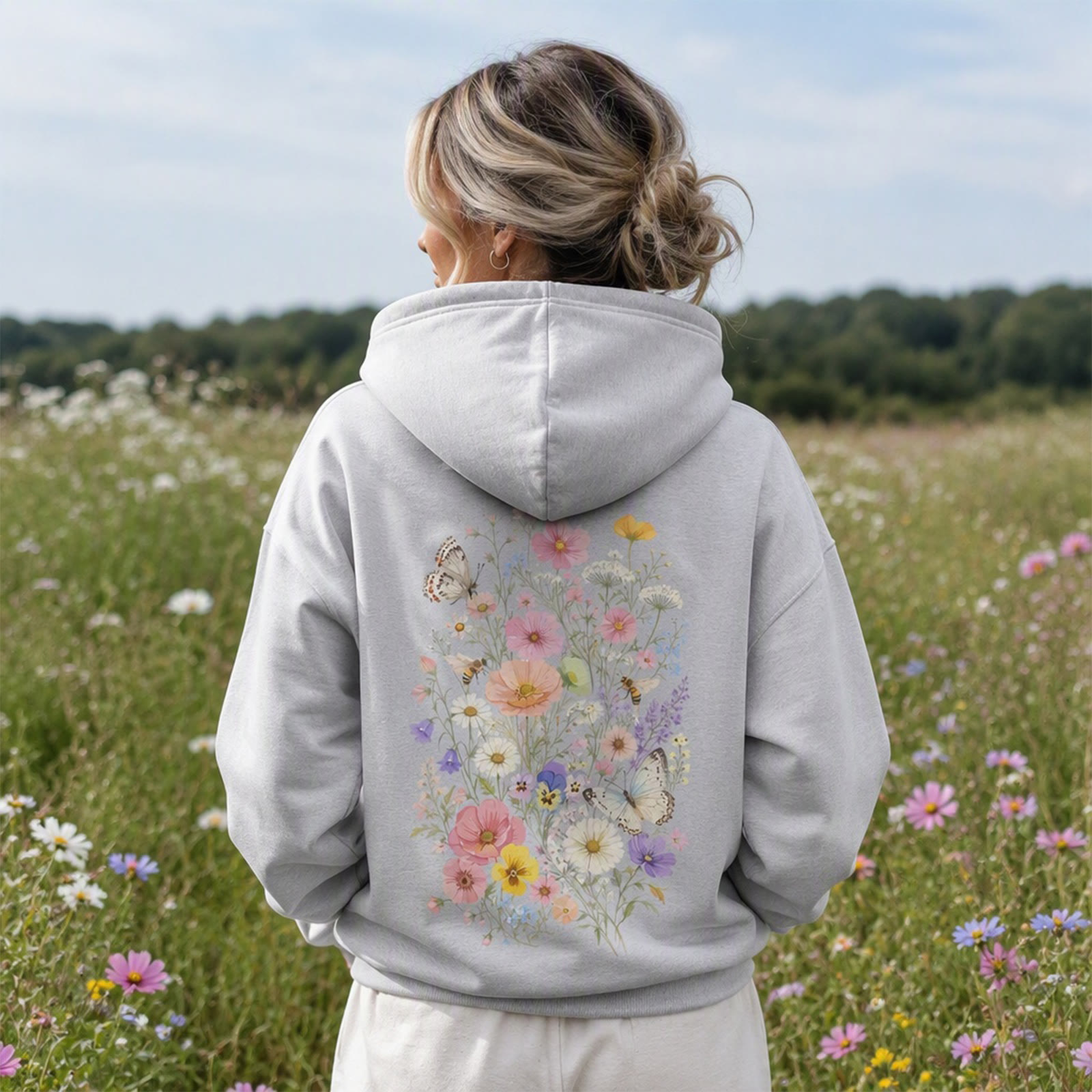 Rubbyoo Vintage Wildflower Meadow Unisex Hoodie - image 2