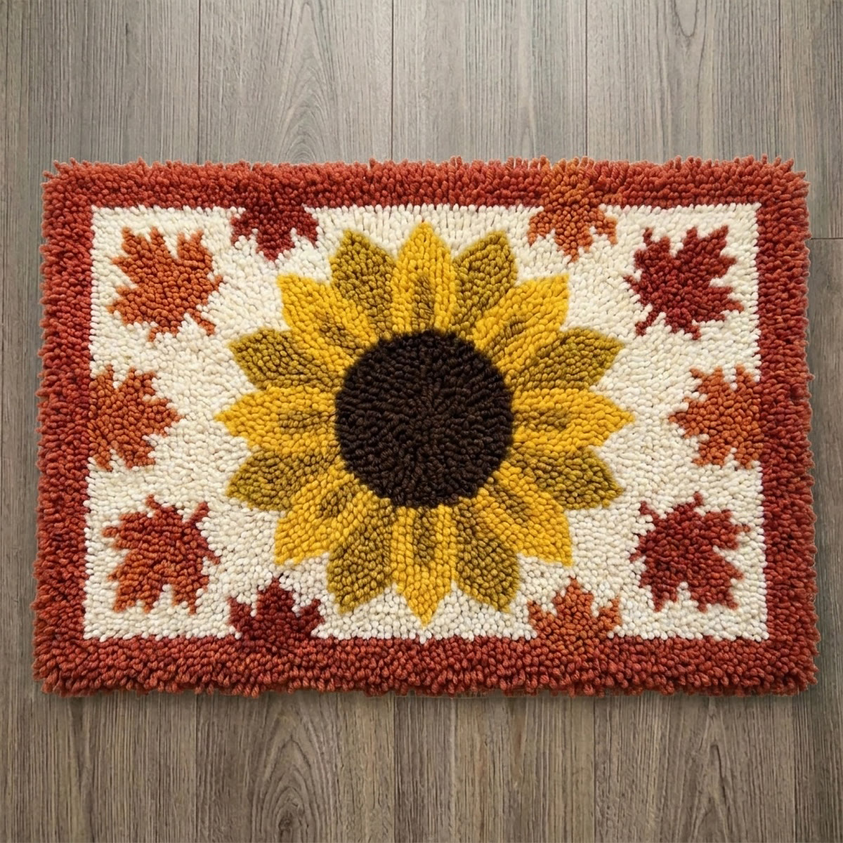 Rubbyoo Latch Hook Rug Kit - Golden Sunflower And Leaves | Cozy Farmhouse Home Decor | Charming Handmade Botanical Art - 75x50cm - image 1