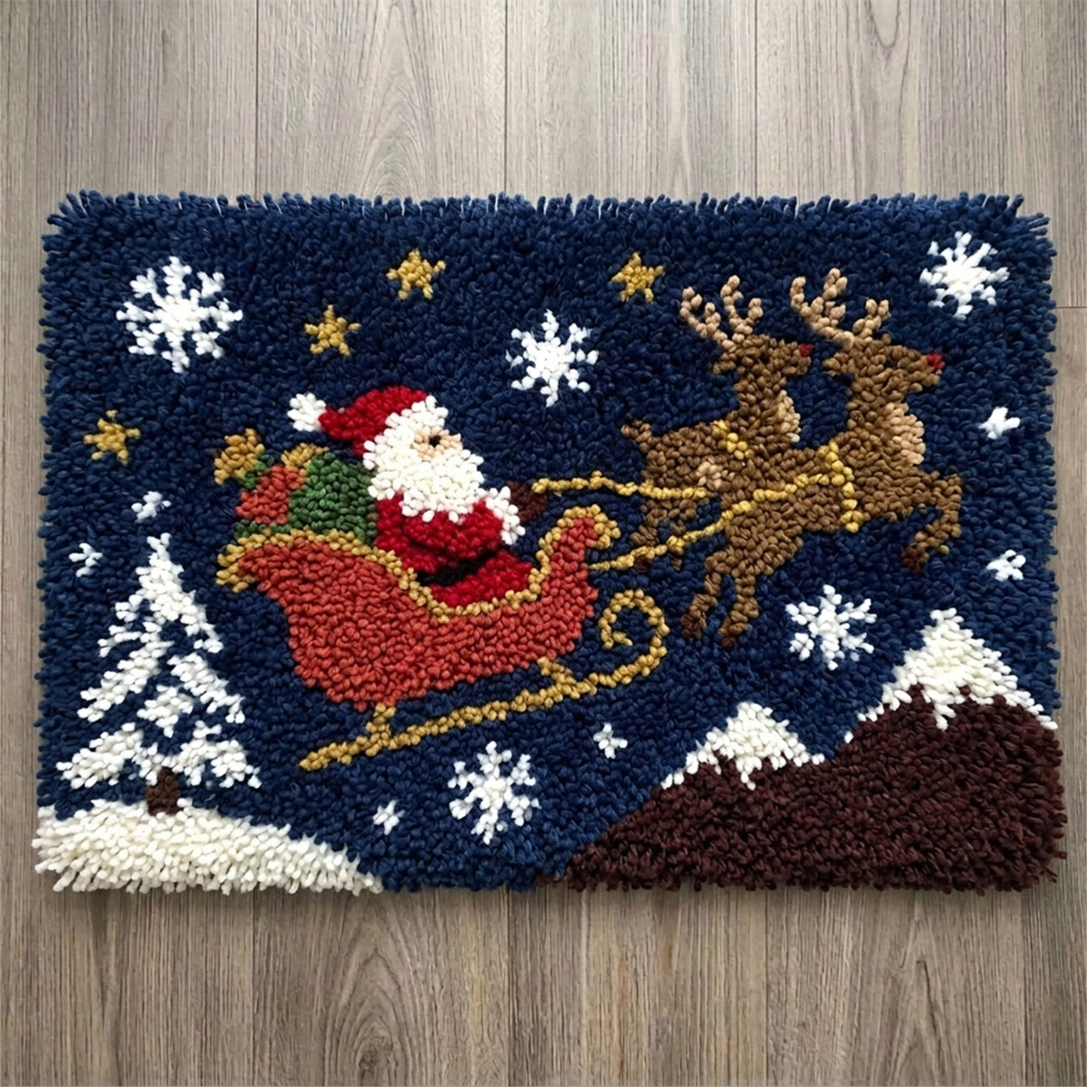 Rubbyoo Latch Hook Rug Kit - Santa Claus And Flying Reindeer | Creative Christmas Home Decor | Charming Handmade Holiday Art - 75x50cm - image 1
