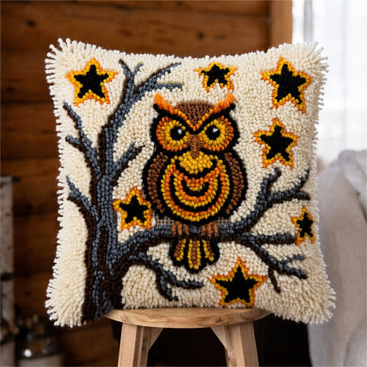 Rubbyoo Latch Hook Pillow Kit - Adorable Woodland Owl | Charming Handmade Inspired Sofa Accent | Cozy Autumn Craft For Beginners - 43*43cm - image 1