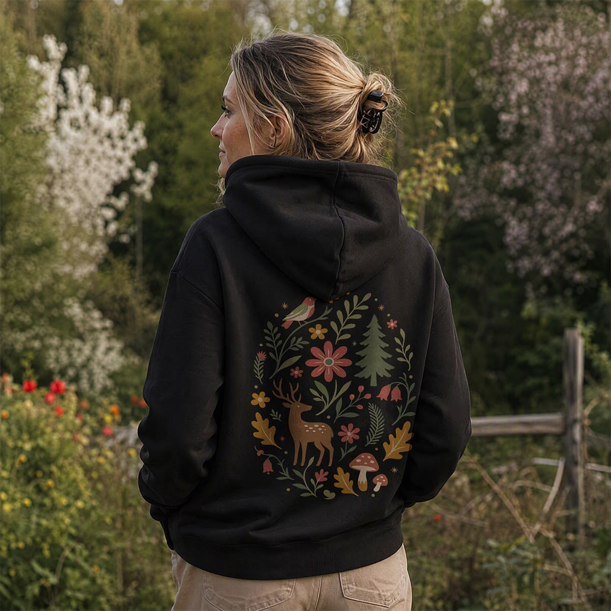 Rubbyoo Deer In The Wonderful Garden Unisex Hoodie  - image 2