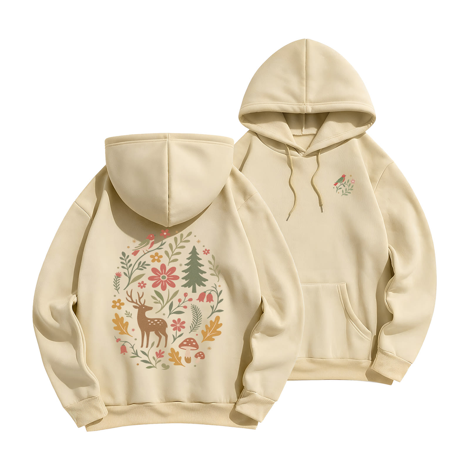 Rubbyoo Deer In The Wonderful Garden Unisex Hoodie  - Light Coffee - 2XL - image 1