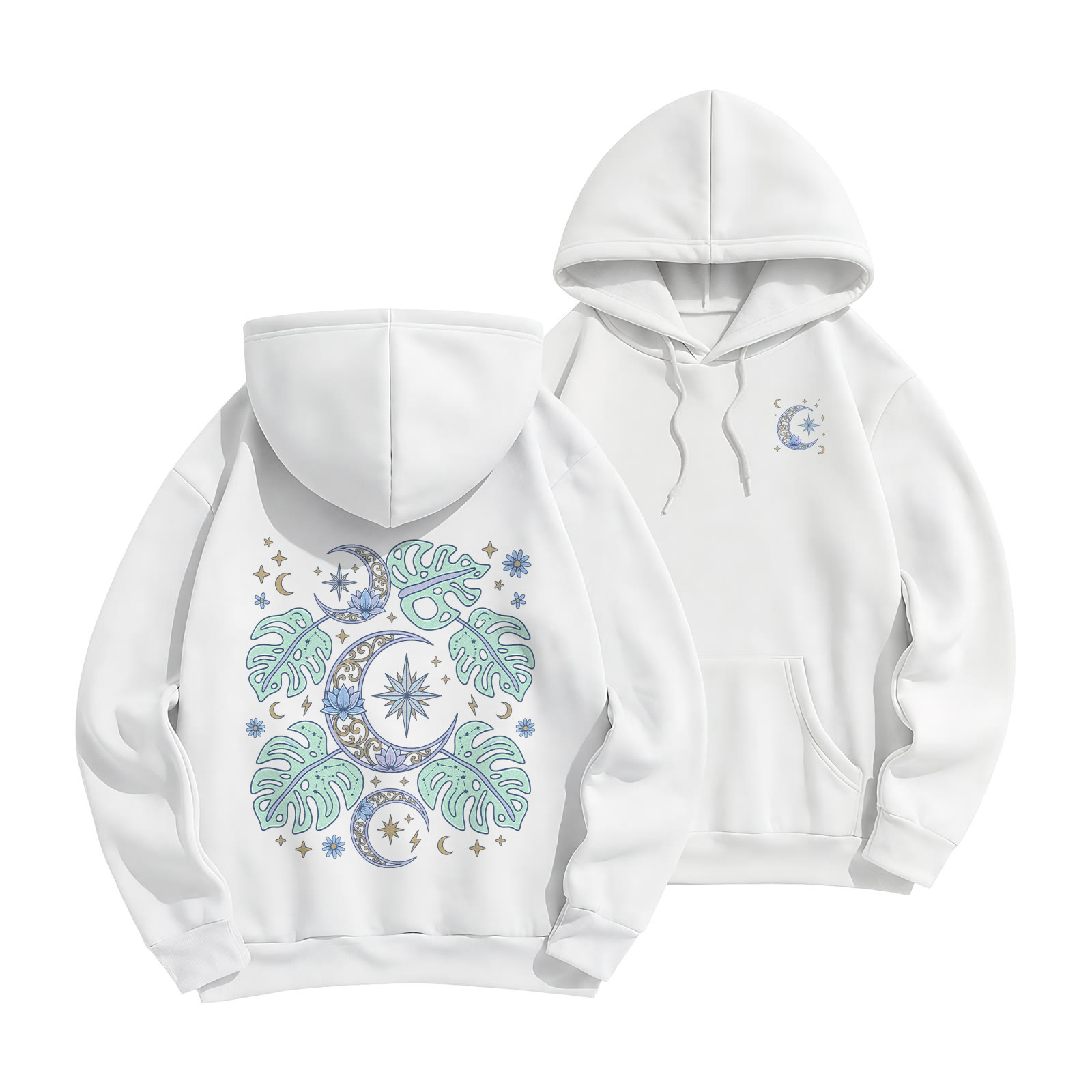 Rubbyoo Magical  Celestial Leaves Unisex Hoodie  - White - 2XL - image 1