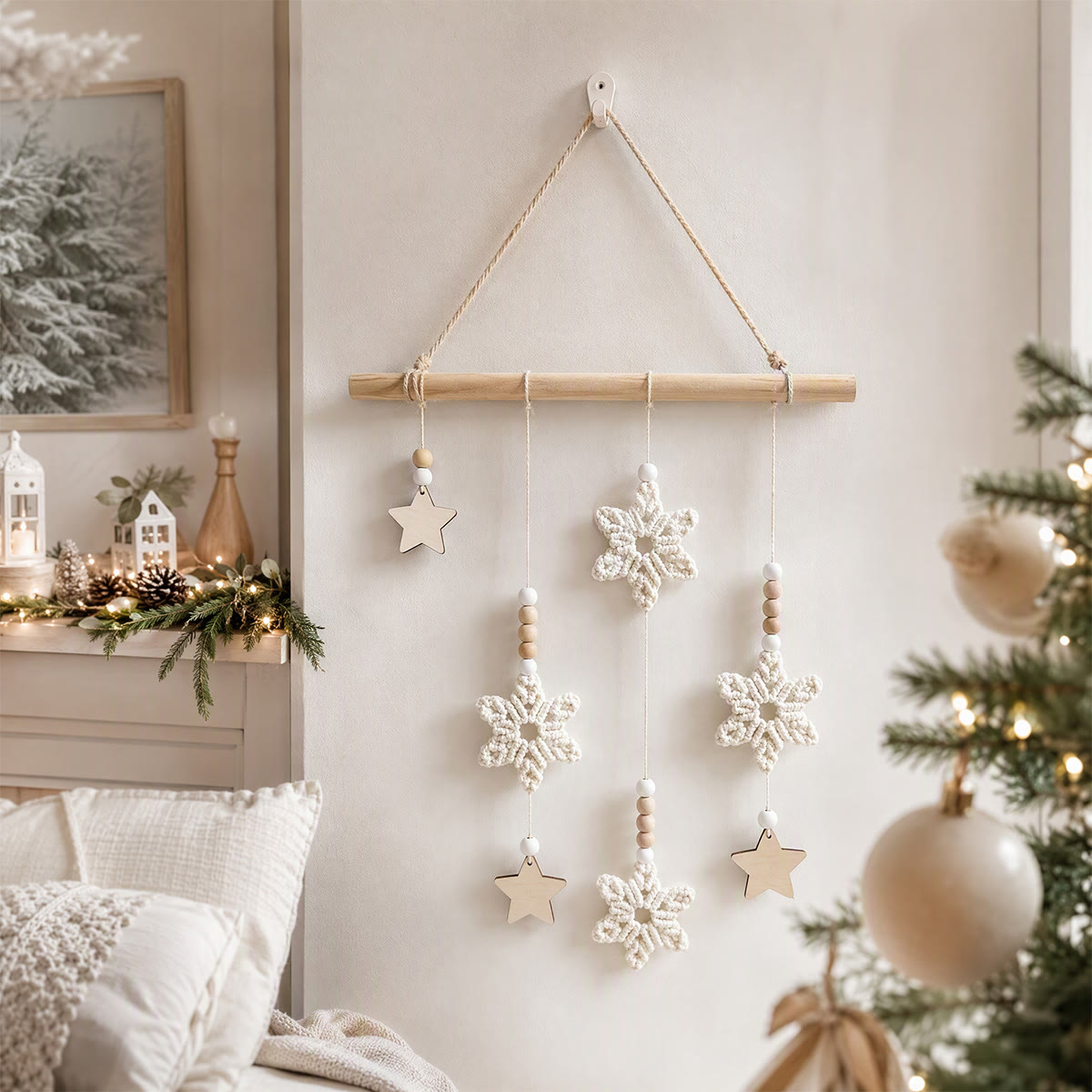 Rubbyoo Rustic Crochet Snowflake Wall Hanging – Cozy Winter Holiday Home Accent | Elegant Timeless Nordic Decor - image 2