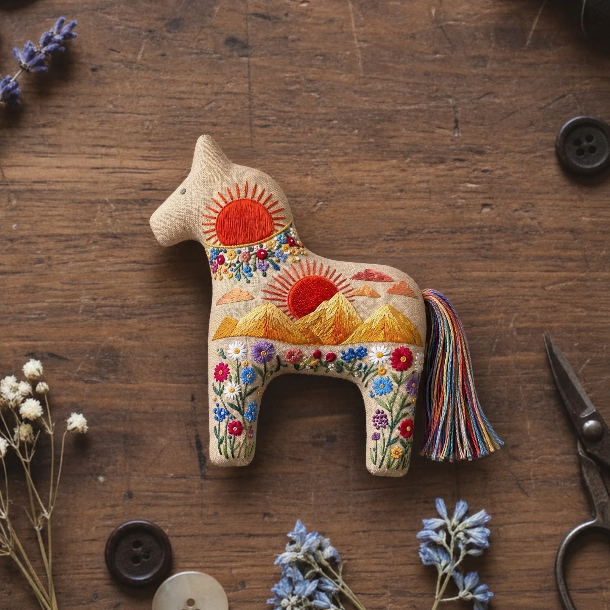 Rubbyoo Dala Horse Embroidery Kit - Sunrise Valley | Nature Inspired Diy Craft | Nordic Cozy Nursery Room Decor - 6 inches hoop kit - image 1