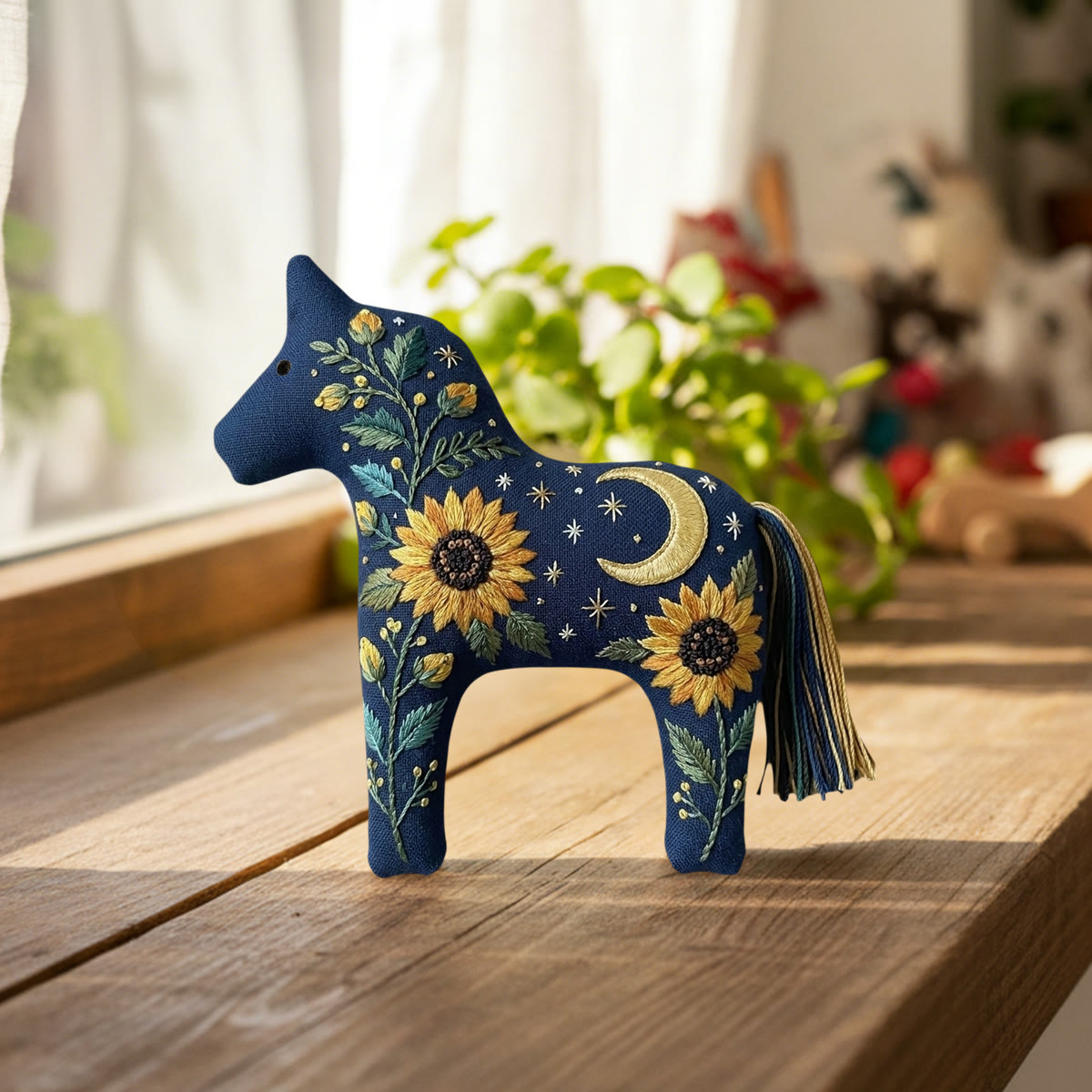 Rubbyoo Dala Horse Embroidery Kit - Moonlit Sunflower Night | Nature Inspired Craft For Beginners | Creative Botanical Home Decor - image 2