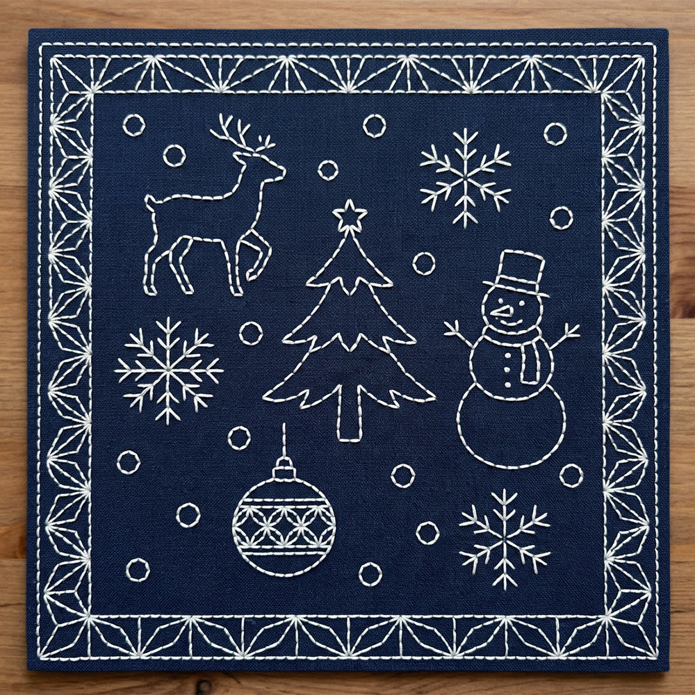 Rubbyoo Sashiko Embroidery Kit - Christmas Day | Intricate Festival Ornament | Classic Christmas Vibe Craft - 20*20cm - image 1