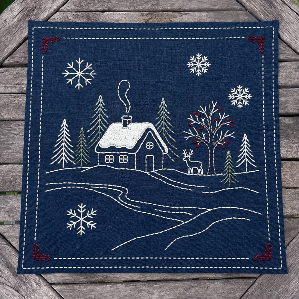 Rubbyoo Sashiko Embroidery Kit - Christmas Village View | Aesthetic Home Decor | Handmade Christmas Gift For Her - image 2