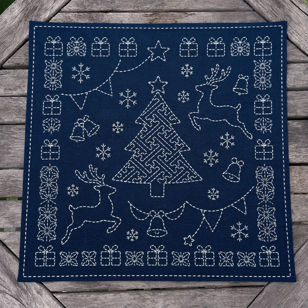 Rubbyoo Sashiko Embroidery Kit - Christmas Party Time | Exquisite Deer & Christmas Tree Pattern | Entry-Level Xmas Sewing Project - image 2