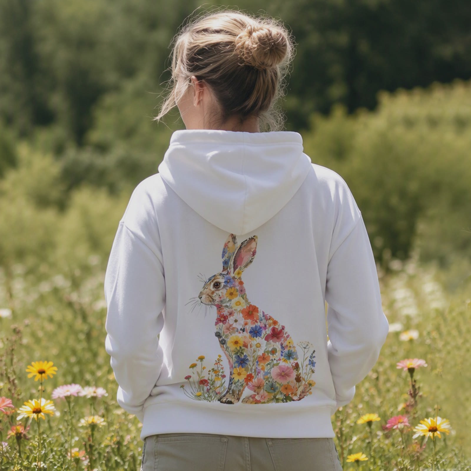 Rubbyoo Floral Rabbit Motif Unisex Hoodie  - image 2