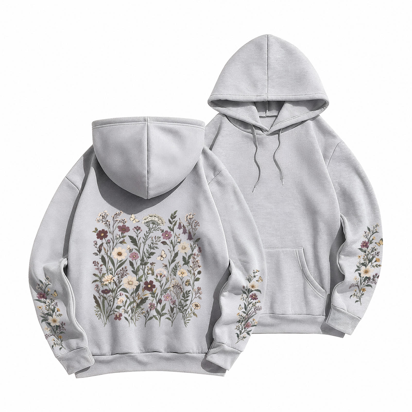 Rubbyoo Vintage Flora Bloom Unisex Hoodie  - Grey - 2XL - image 1